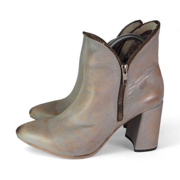 Freebird Steven Jalessa "Smoke Grey" Distressed Heeled Leather Booties Women's10 - Picture 2 of 11